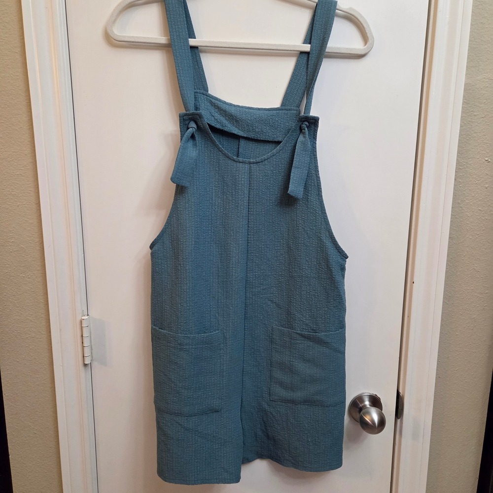Emery Rose Textured Pinafore Jumper Dress Sleeveless Tie Strap Mini Small